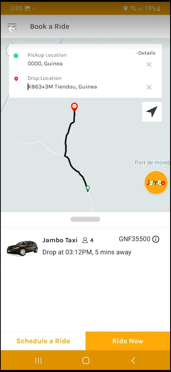 Tarif et itinéraire d’un trajet JAMBO à Conakry